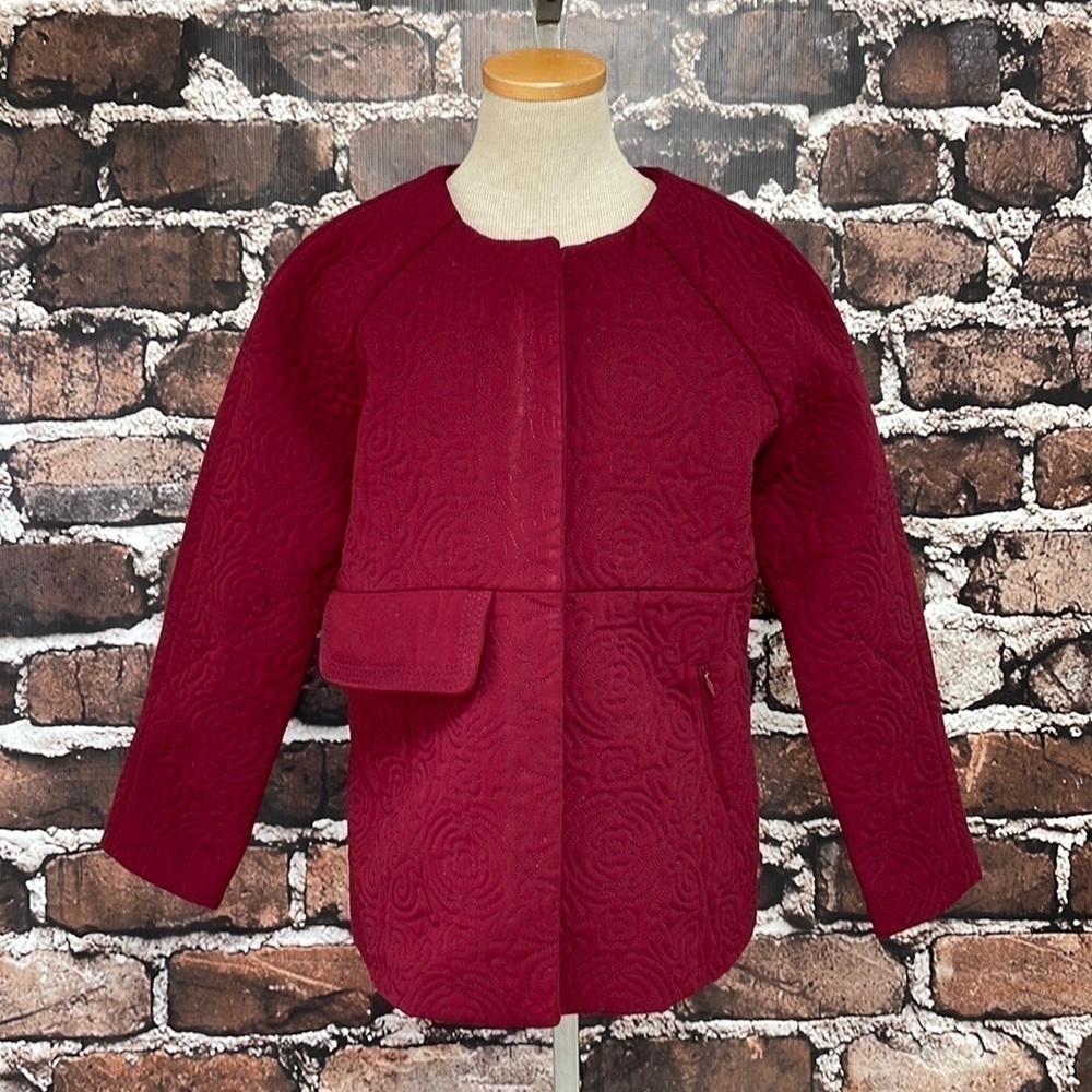 Genes Lecoanet Hemant Jacket France Quilted Burgundy Red Pockets Large